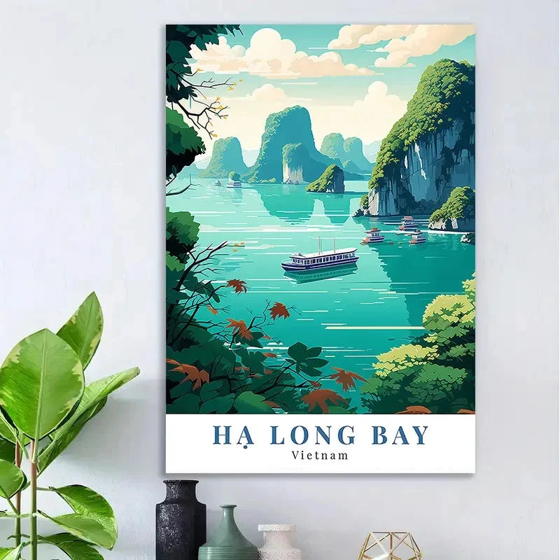 Ha Long Bay Vietnam Vintage Limestone Karsts Travel Poster Print Wall Art