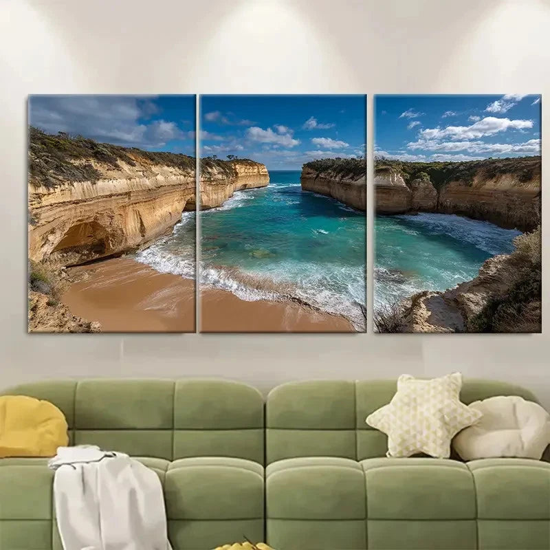 3pcs Victoria Port Campbell Ocean Landscape Wall Art Set Canvas Framed 50x70cm - High Quality Print 100% Australian Made Wall Canvas Ready to Hang
