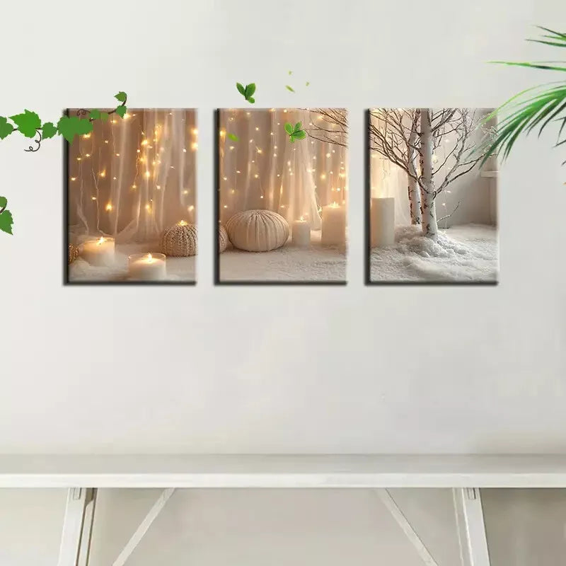 3pcs Modern Minimalist Soft lights & Candles Art Set Canvas Framed 50x70cm - High Quality Print 100% Australian Made Wall Canvas Ready to Hang