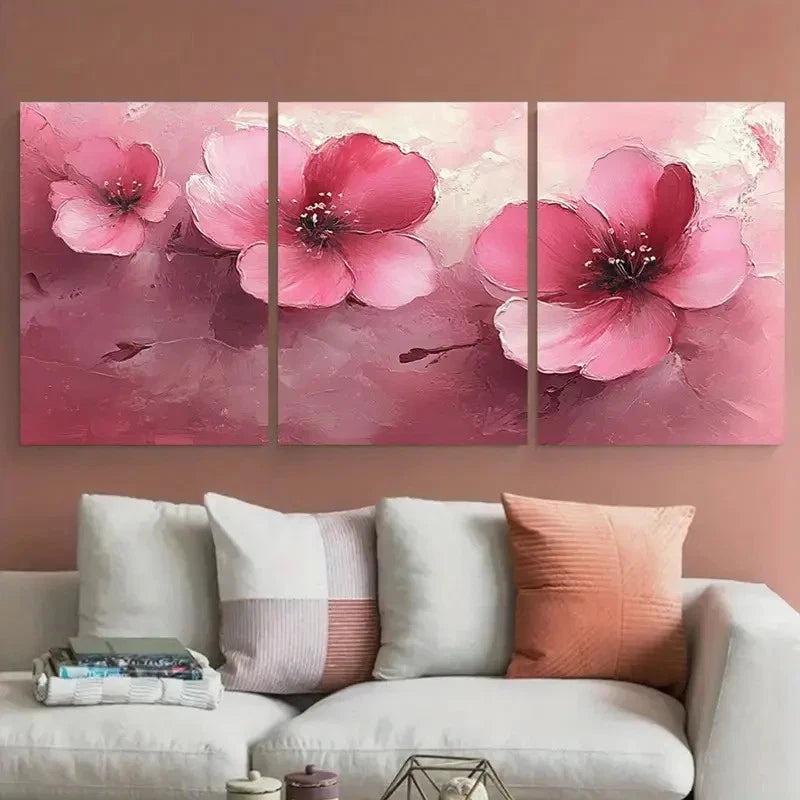 3pcs Elegant Pink Floral Abstract Design Wall Art Set Canvas Framed 50x70cm - High Quality Print 100% Australian Made Wall Canvas Ready to Hang