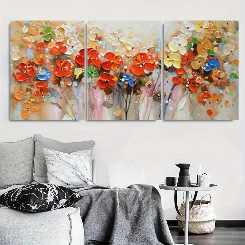 3pcs Vibrant Orange Blossom & Multicolor Flowers Wall Art Set Canvas Framed 60x90cm - High Quality Print 100% Australian Made Wall Canvas Ready to Hang