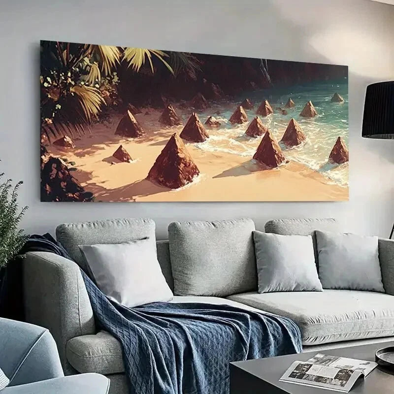 Beach with Rock Formations wall canvas office home room framed 120x60cm - Bella Home Decor