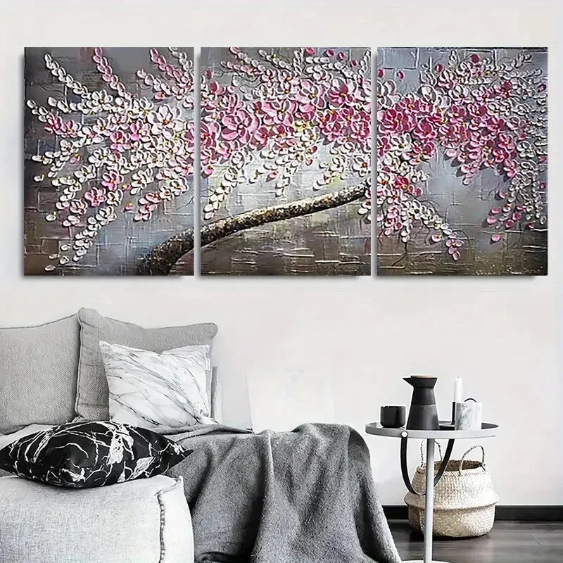 3pcs Pink Cherry Blossom Branch Wall Art Set Canvas Framed 60x90cm - High Quality Print 100% Australian Made Wall Canvas Ready to Hang