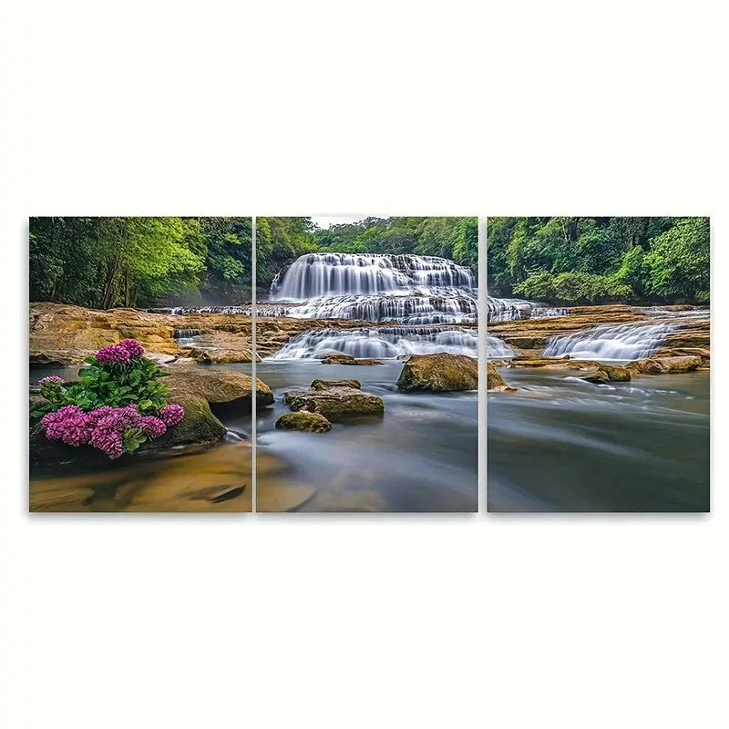 3pcs Dunns River Falls Travel Illustration Wall Art Set Canvas Framed 60x90cm - High Quality Print 100% Australian Made Wall Canvas Ready to Hang