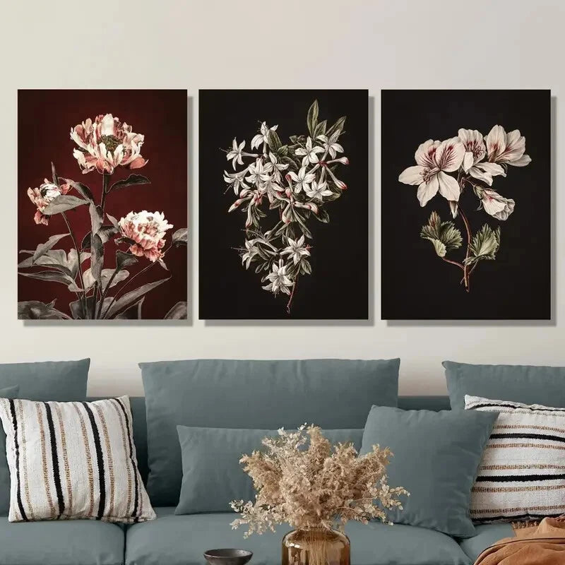 3pcs , Botanical Flower Artwork, Portrait Metal Print Ready to Hang Art