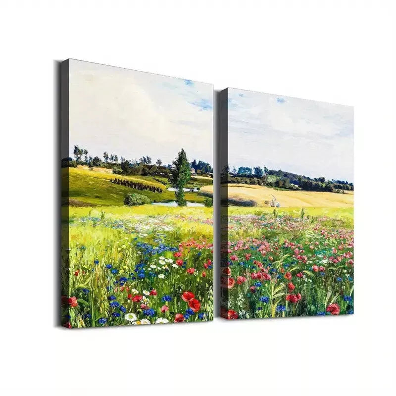 2pcsVibrant Floral Landscape Meadow Framed 50x75cm - High Quality Print 100% Australian Made Wall Canvas Ready to Hang