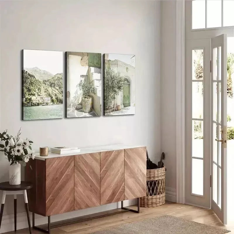 3pcs Minimalist Italian Cityscape Wall Art Set Canvas Framed 50x70cm - High Quality Print 100% Australian Made Wall Canvas Ready to Hang