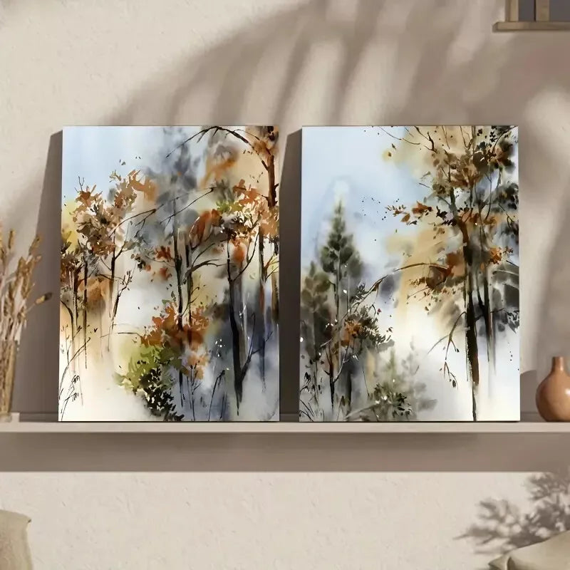 2pcs Forest Nature Abstract Landscape Tree Woodland Framed 50x75cm - High Quality Print 100% Australian Made Wall Canvas Ready to Hang