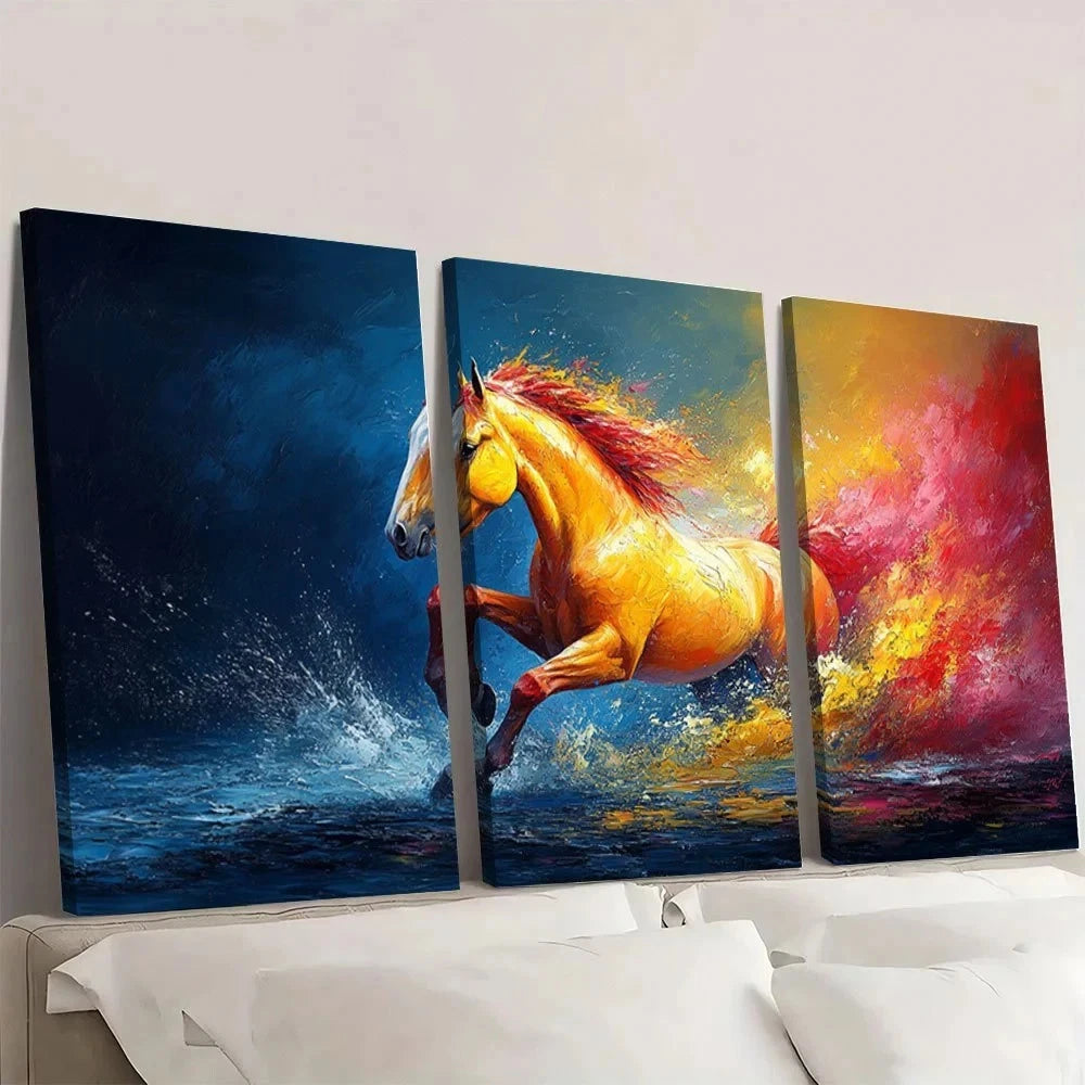 3pcs Oil Painting Abstract Horse Wall Art Set Canvas Framed 50x70cm - High Quality Print 100% Australian Made Wall Canvas Ready to Hang