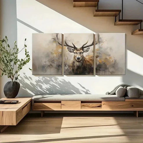 3pcs Abstract Deer Head Artwork Wall Art Canvas Unframed - High Quality Print 100% Australian Made Wall Canvas