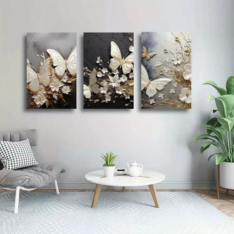 3pcs Butterfly Abstract Art Canvas Framed 40x60cm - High Quality Print 100% Australian Made Wall Canvas Ready to Hang