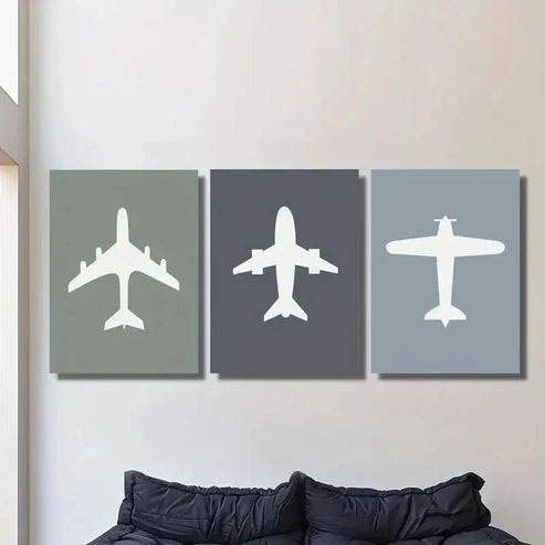 3pcs Airplane Color Filled Aviation Decor Wall Art Set Canvas Unframed - High Quality Print 100% Australian Made Wall Canvas
