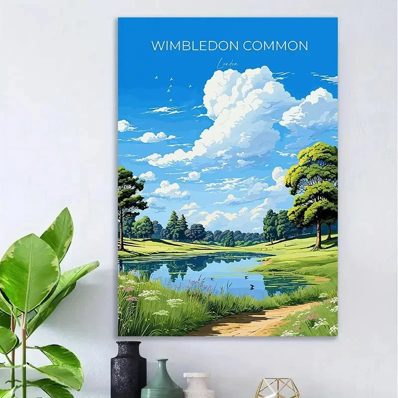 Wimbledon Common London Vintage Lush Green Travel Poster Print Wall Art