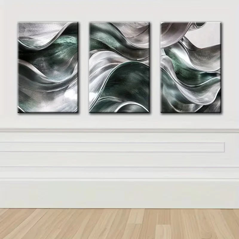 3pcs Wavy Abstract Design Wall Art Set Canvas Framed 60x90cm - High Quality Print 100% Australian Made Wall Canvas Ready to Hang