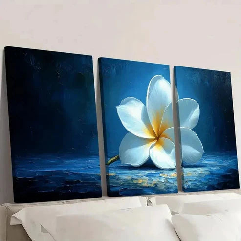 3pcs White Plumeria Flower OL Wall Art Set Canvas Unframed - High Quality Print 100% Australian Made Wall Canvas - Bella Home Decor
