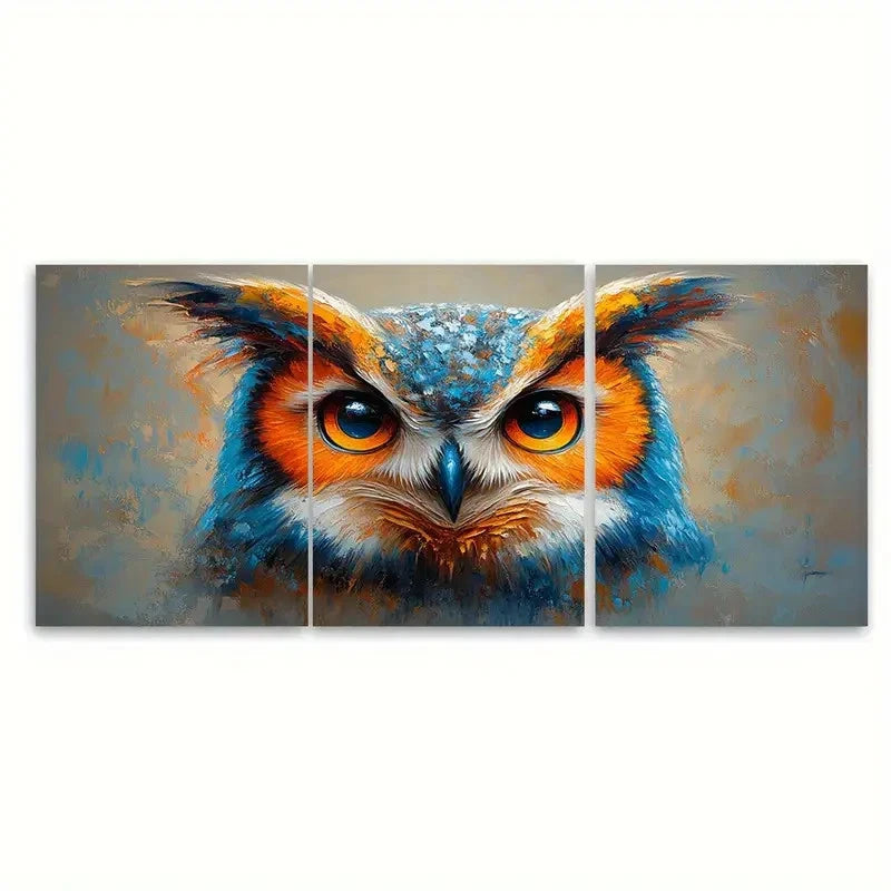 3pcs Owl Painting Impasto Illustration Wall Art Set Canvas Framed 60x90cm - High Quality Print 100% Australian Made Wall Canvas Ready to Hang