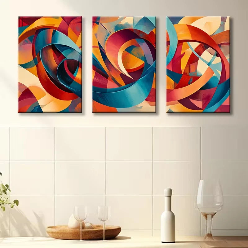 3pcs The Spinning Ribbon Illustration Wall Art Set Canvas Framed 60x90cm - High Quality Print 100% Australian Made Wall Canvas Ready to Hang