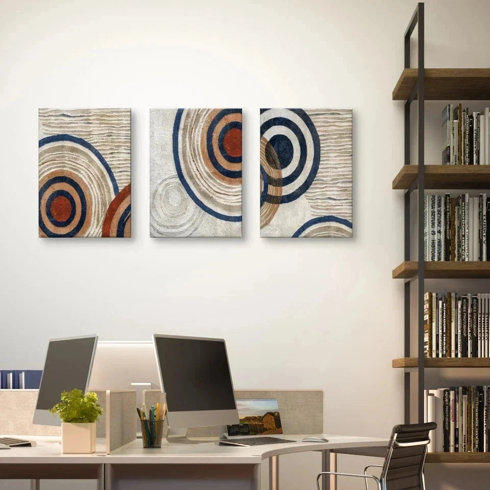 3pcs Modern Abstract Geometric Beige Circles Wall Art Set Canvas Framed 60x90cm - High Quality Print 100% Australian Made Wall Canvas Ready to Hang