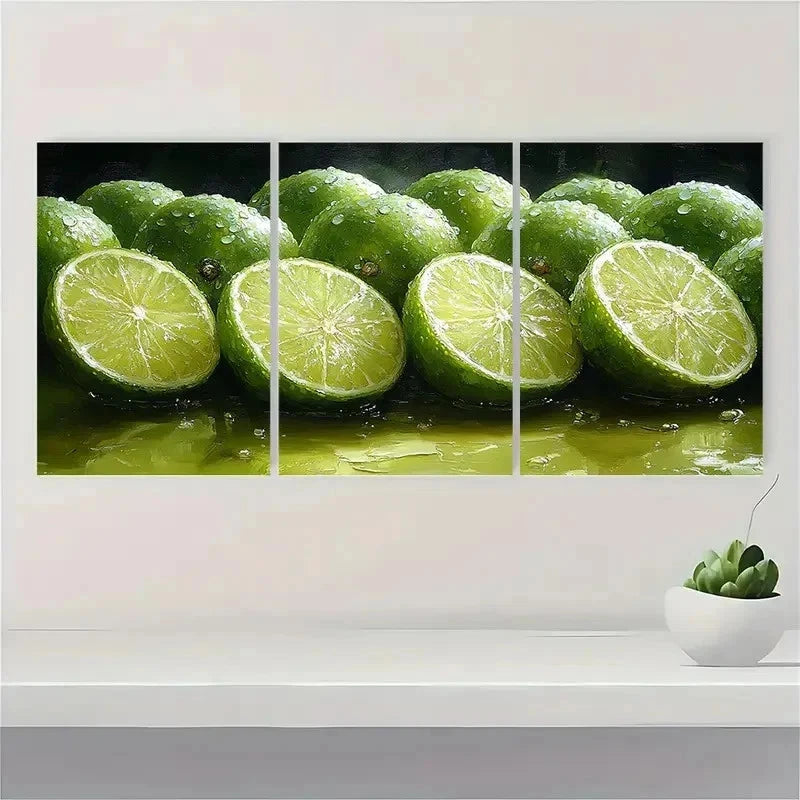 3pcs Lime Slices Realistic Fruit Décor Perfect Wall Art Set Canvas Framed 40x60cm - High Quality Print 100% Australian Made Wall Canvas Ready to Hang