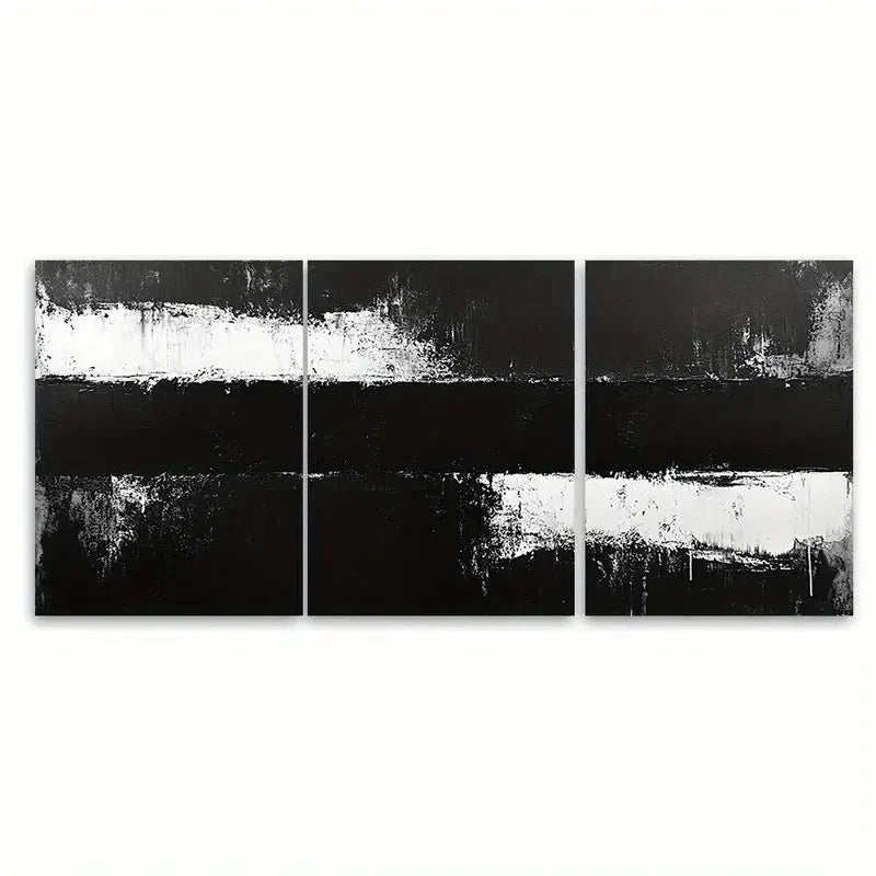 3pcs Minimalist Painting Abstract Black & White Wall Art Set Canvas Framed 50x70cm - High Quality Print 100% Australian Made Wall Canvas Ready to Hang