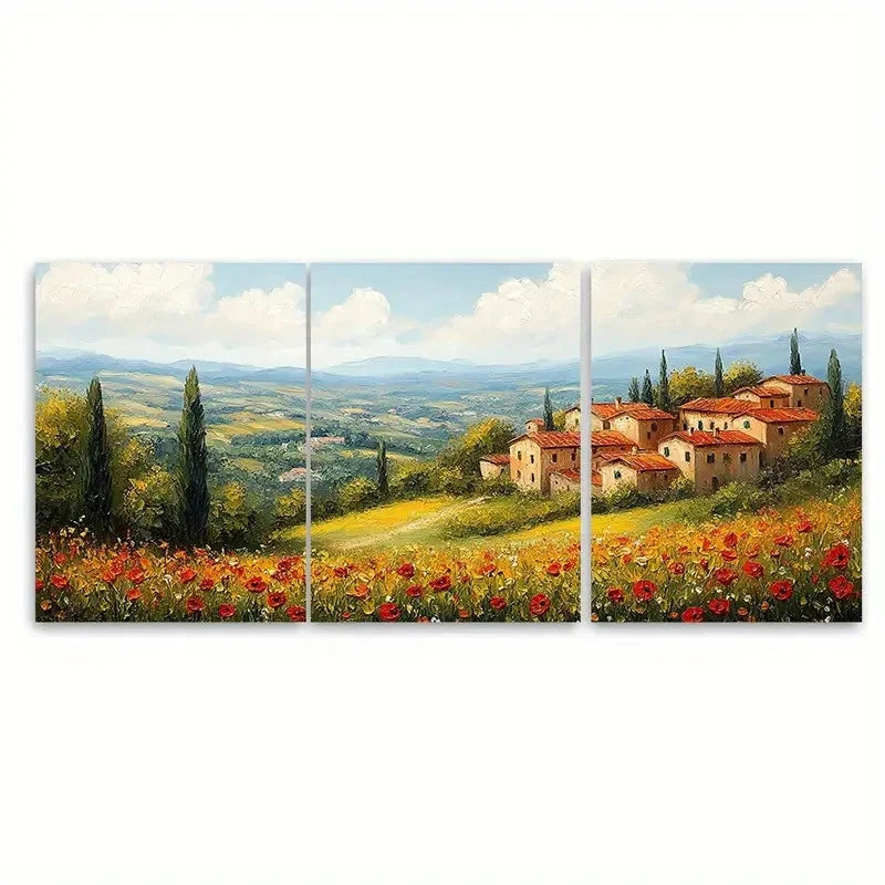 3pcs Tuscany Countryside Italian Landscape Scene Wall Art Set Canvas Framed 40x60cm - High Quality Print 100% Australian Made Wall Canvas Ready to Hang
