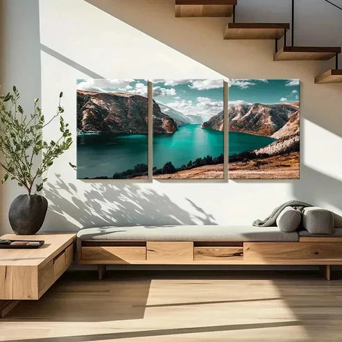 3pcs Landscape with Mountains Lakes and Valleys Wall Art Canvas Unframed - High Quality Print 100% Australian Made Wall Canvas