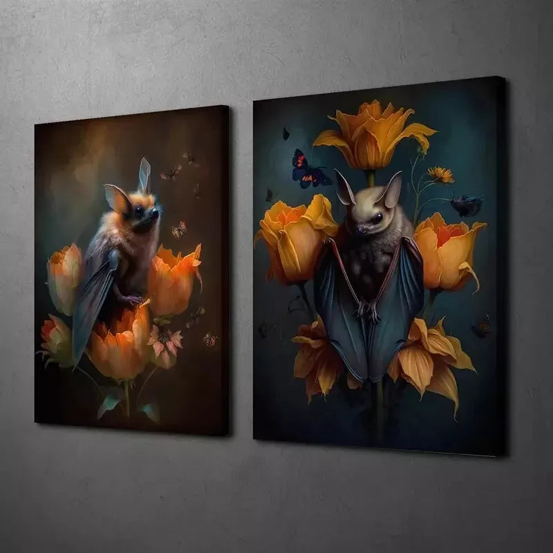 2pcs Decorative Painting, Dark Bats Canvas Framed 50x75cm - High Quality Print 100% Australian Made Wall Canvas Ready to Hang - Bella Home Decor