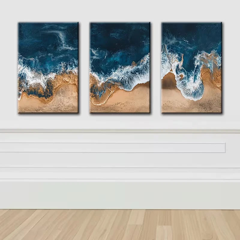 3pcs Ocean Waves Beach Design Wall Art Set Canvas Framed 60x90cm - High Quality Print 100% Australian Made Wall Canvas Ready to Hang