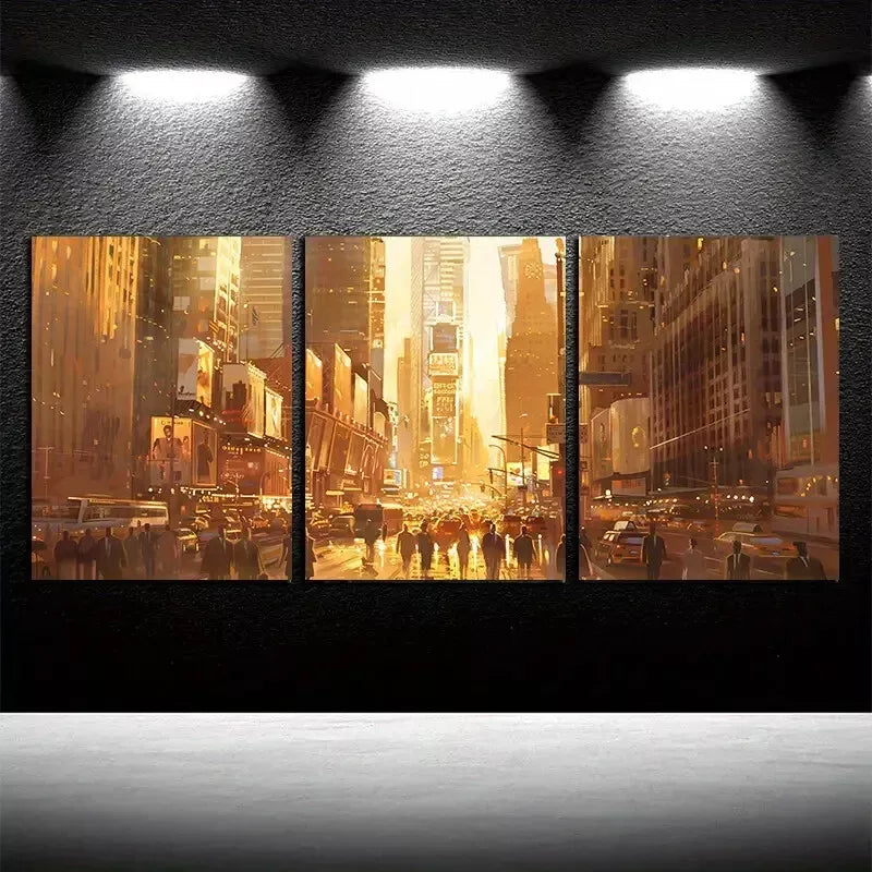 3pcs Town square Under The Afternoon Sun Wall Art Set Canvas Framed 50x70cm - High Quality Print 100% Australian Made Wall Canvas Ready to Hang - Bella Home Decor