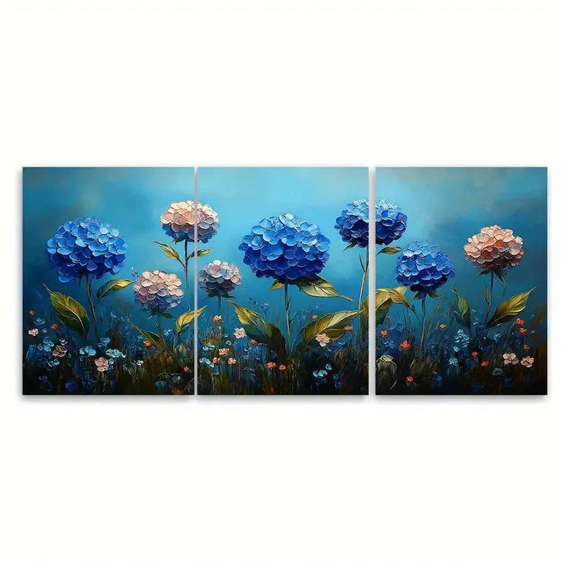 3pcs Hydrangea Floral Impasto Meadow Design Wall Art Set Canvas Framed 40x60cm - High Quality Print 100% Australian Made Wall Canvas Ready to Hang