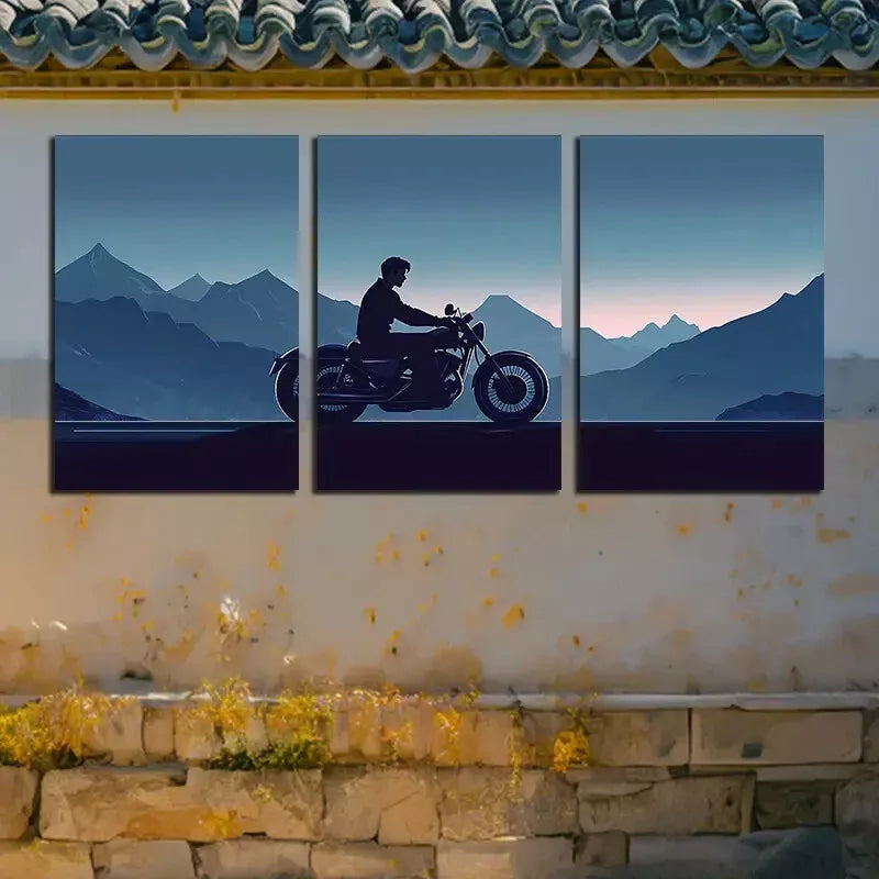 3pcsSilhouette Art Of A Motorcyclist Wall Art Set Canvas Framed 50x70cm - High Quality Print 100% Australian Made Wall Canvas Ready to Hang - Bella Home Decor