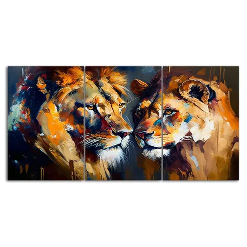 3 Piece Lion and Lioness Painting Canvas Framed 60x90 cm - High Quality Print 100% Australian Made Wall Canvas Ready to Hang