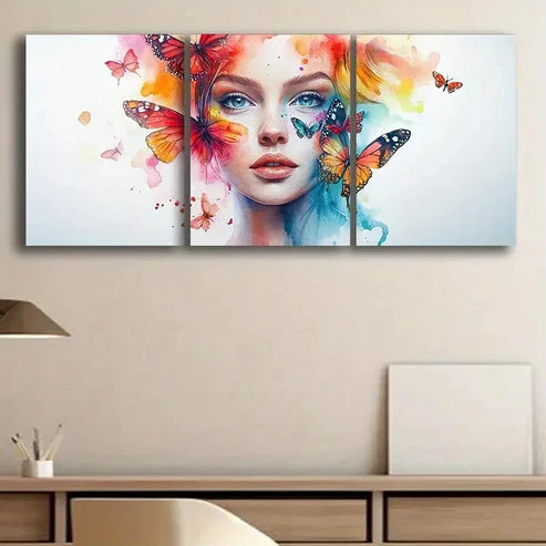 3pcs Butterfly Maiden Beauty Colorful Perfect Wall Art Set Canvas Unframed - High Quality Print 100% Australian Made Wall Canvas