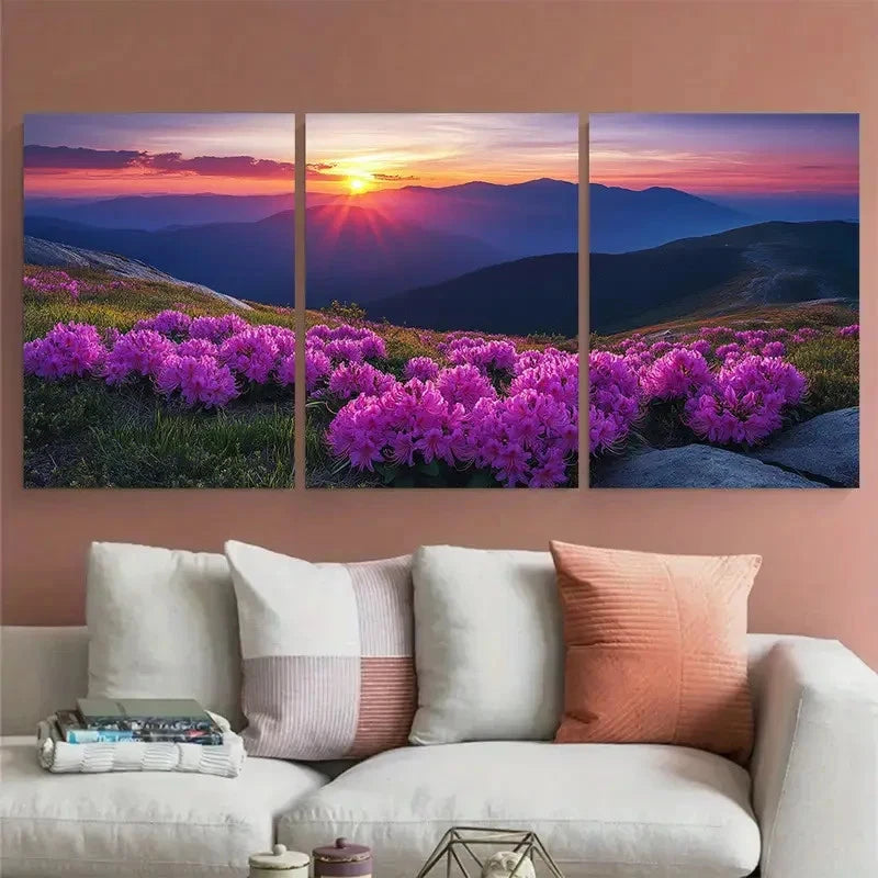 3pcs Summer Sunset Over Carpathian Mountains Wall Art Set Canvas Framed 40x60cm - High Quality Print 100% Australian Made Wall Canvas Ready to Hang