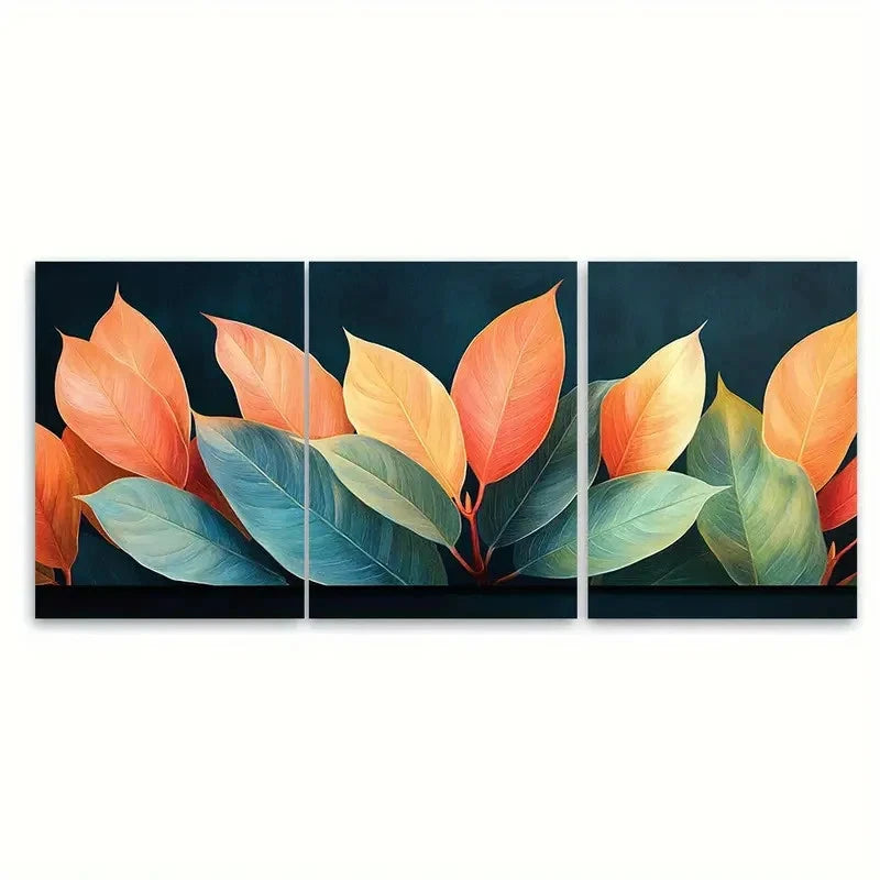 3pcs Cordyline Fruticosa Leaves Coral Green Wall Art Set Canvas Framed 40x60cm - High Quality Print 100% Australian Made Wall Canvas Ready to Hang