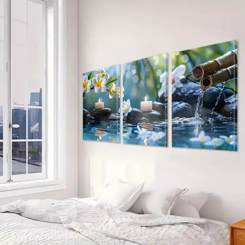 3pcs Serenity Spa Triptych Wall Art Set Canvas Framed 50x70cm - High Quality Print 100% Australian Made Wall Canvas Ready to Hang - Bella Home Decor