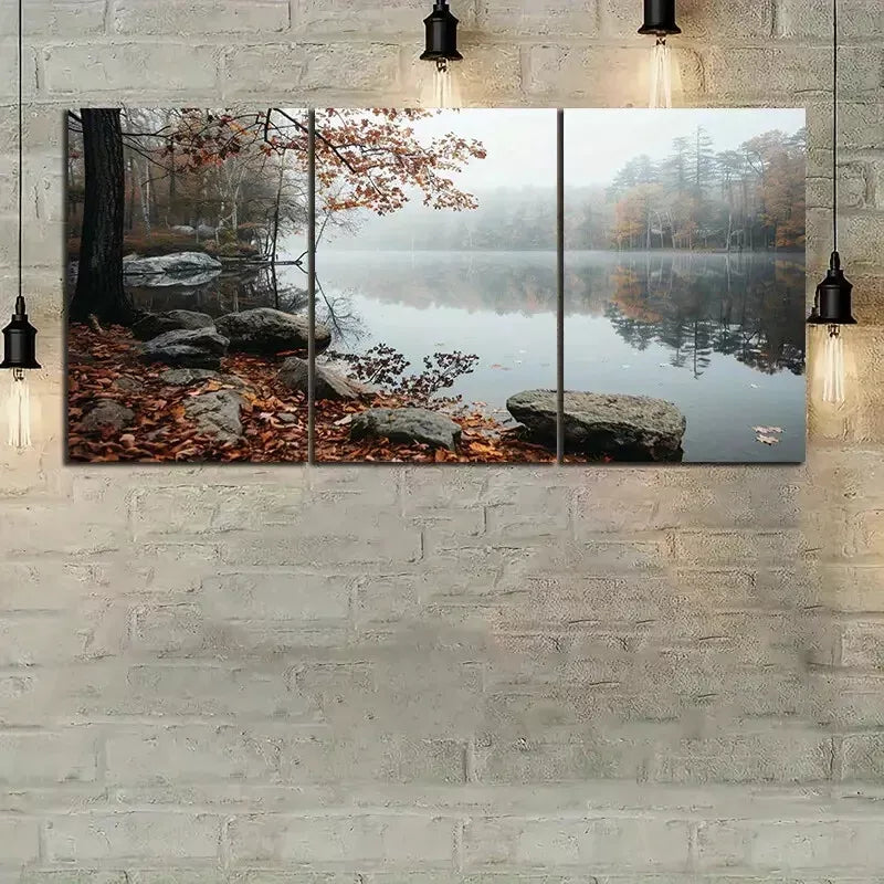 3pcs Beautiful Lake in Autumn Trees & Forest Canvas Framed 40x60cm - High Quality Print 100% Australian Made Wall Canvas Ready to Hang