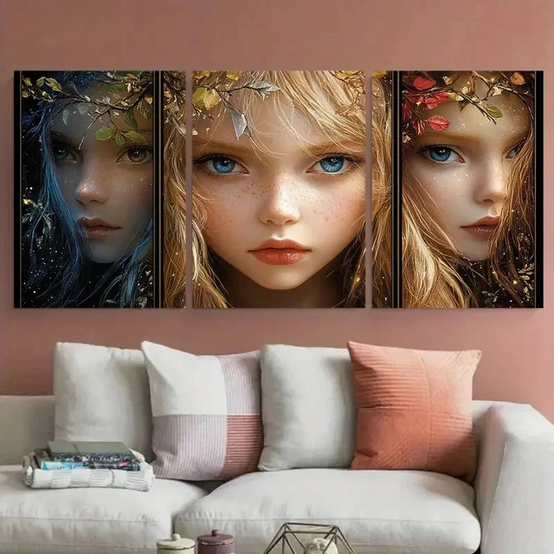 3pcs Elf Princess Woodland with Vibrant Colors Wall Art Set Canvas Framed 40x60cm - High Quality Print 100% Australian Made Wall Canvas Ready to Hang