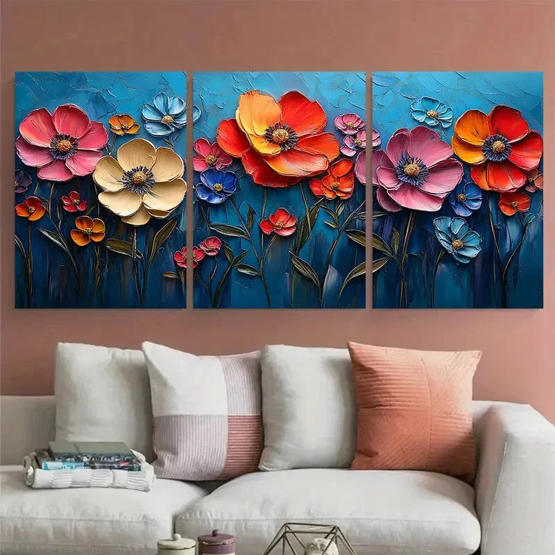 3pcs Abstract Colorful Textured Nature Botanical Wall Art Set Canvas Framed 40x60cm - High Quality Print 100% Australian Made Wall Canvas Ready to Hang