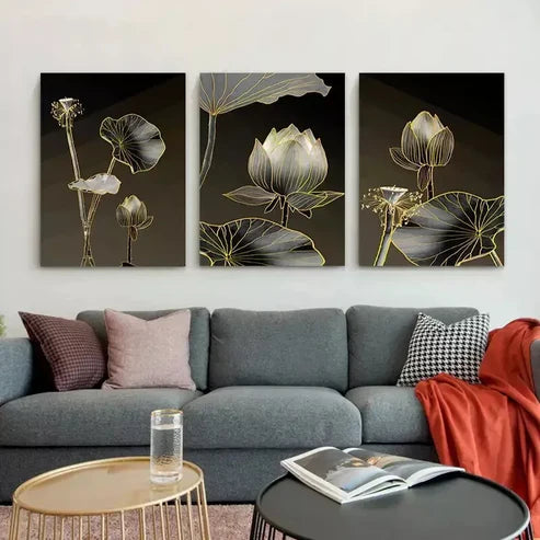 3pcs Abstract Wall Art Lotus Flower Art Canvas Unframed - High Quality Print 100% Australian Made Wall Canvas