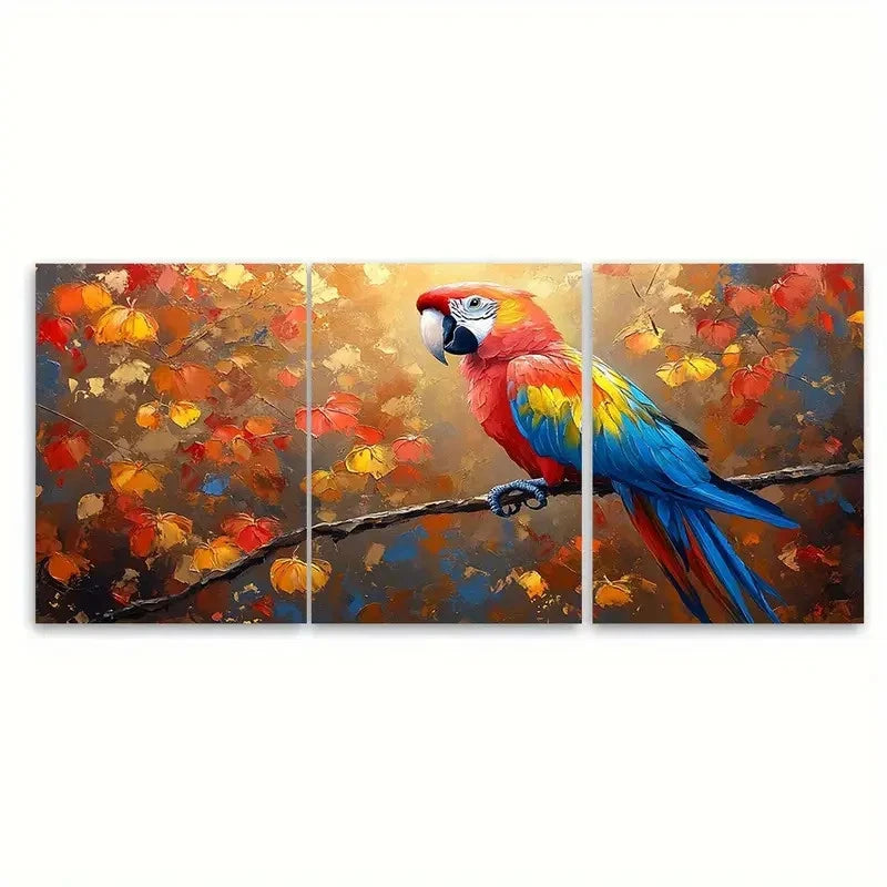 3pcs Macaw Parrot Painting Animal Illustration Wall Art Set Canvas Framed 50x70cm - High Quality Print 100% Australian Made Wall Canvas Ready to Hang