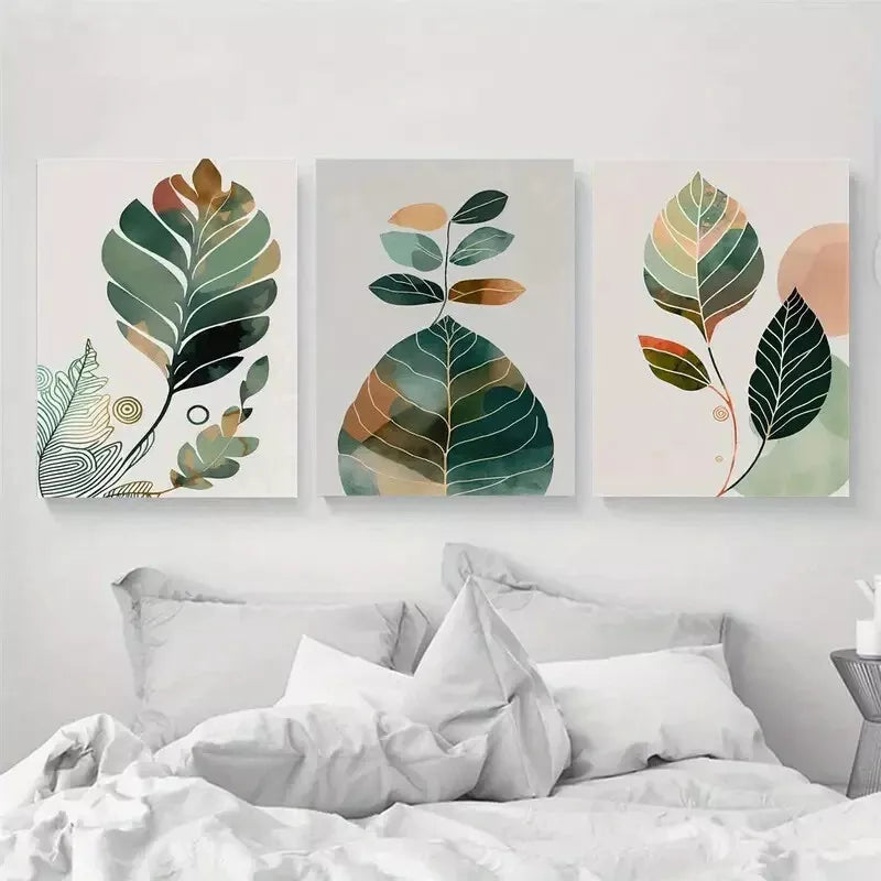 3pcs Bohemian Mid-Century Modern Style Wall Art Set Canvas Framed 50x70cm - High Quality Print 100% Australian Made Wall Canvas Ready to Hang - Bella Home Decor