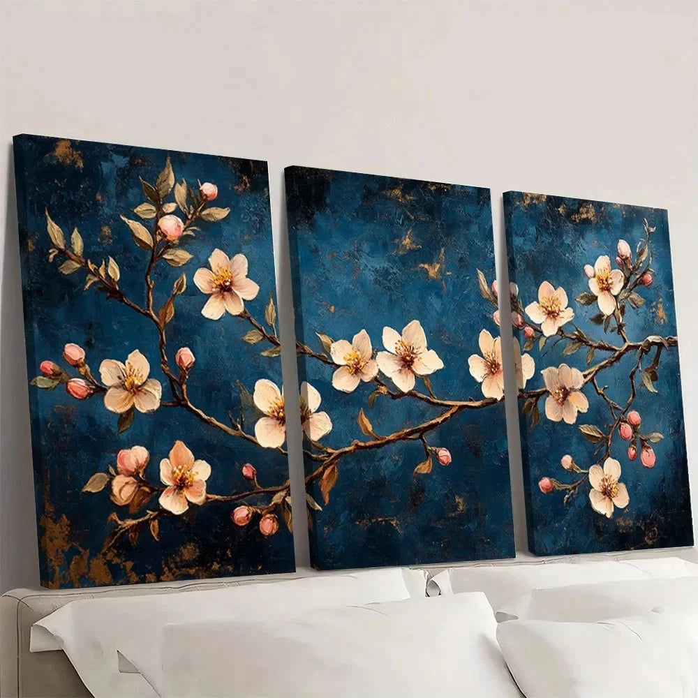 3pcs Gogh Inspired Floral Blossom Design Wall Art Set Canvas Framed 60x90cm - High Quality Print 100% Australian Made Wall Canvas Ready to Hang