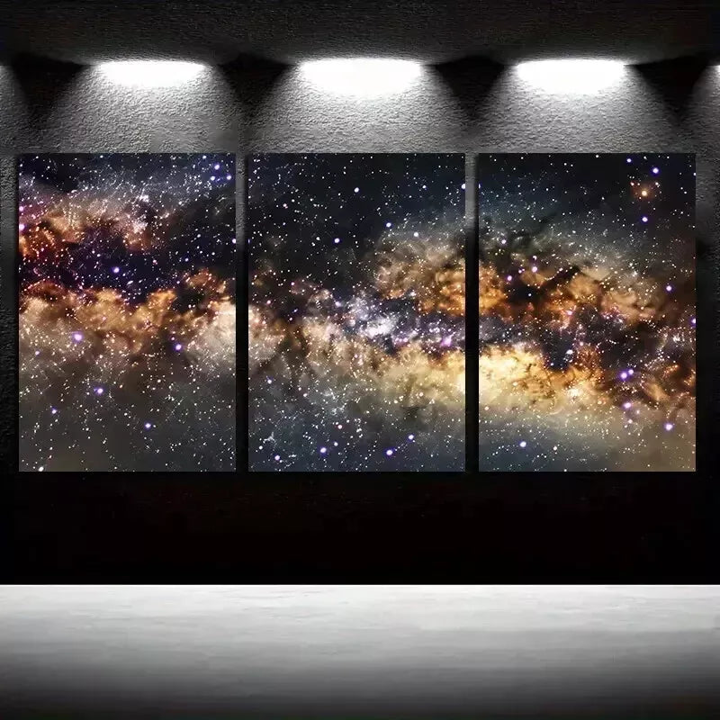 3pcs Panoramic View of The Milky Way Galaxy Wall Art Set Canvas Framed 50x70cm - High Quality Print 100% Australian Made Wall Canvas Ready to Hang
