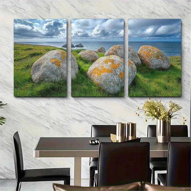 3pcs Sea Worn Boulders I near Lands End Wall Art Set Canvas Framed 40x60cm - High Quality Print 100% Australian Made Wall Canvas Ready to Hang
