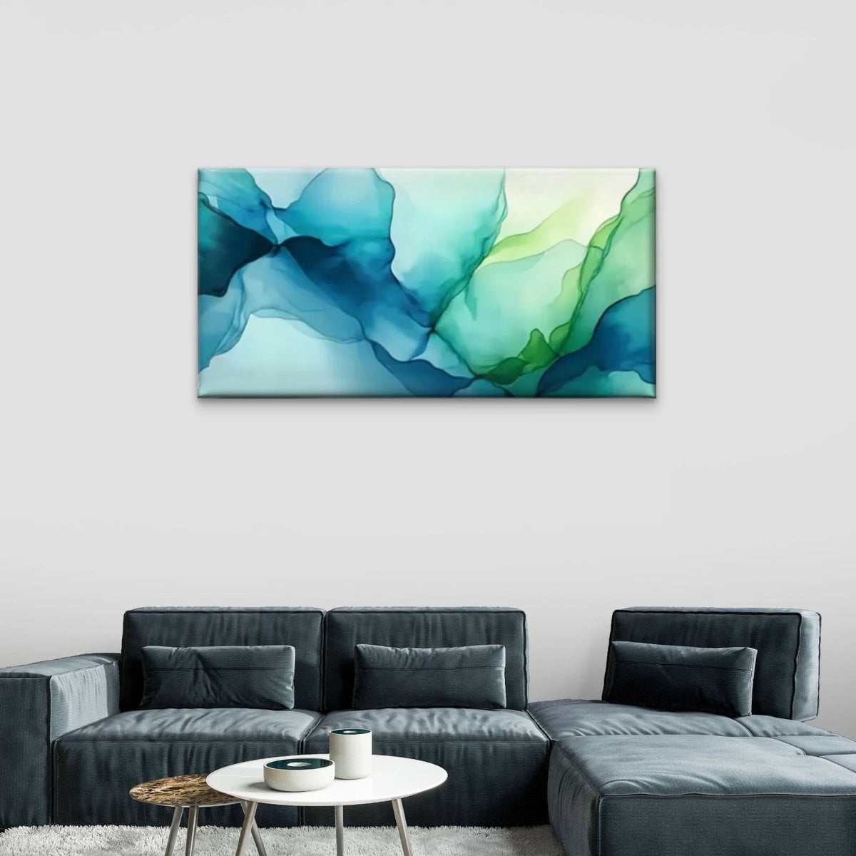 Blue Green Watercolor Abstract Wall Art Canvas Office Home Room Framed 120x60cm