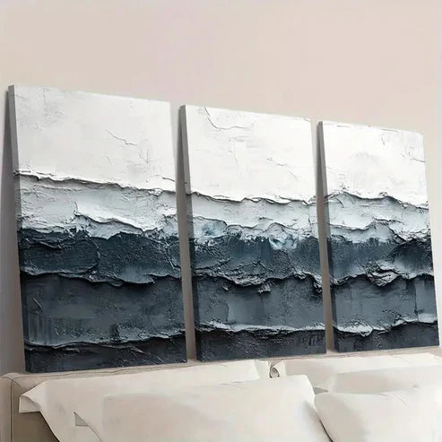 3pcs Gray and White Textured Abstract VC Wall Art Set Canvas Unframed - High Quality Print 100% Australian Made Wall Canvas