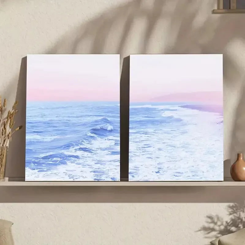 2pcs Coastal Bohemian Beach Wave Framed 50x75cm - High Quality Print 100% Australian Made Wall Canvas Ready to Hang