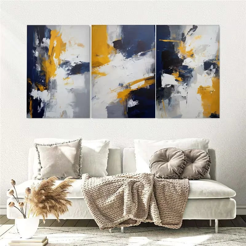 3pcs Blue, White and Grey Abstract Wall Art Set Canvas Framed 50x70cm - High Quality Print 100% Australian Made Wall Canvas Ready to Hang