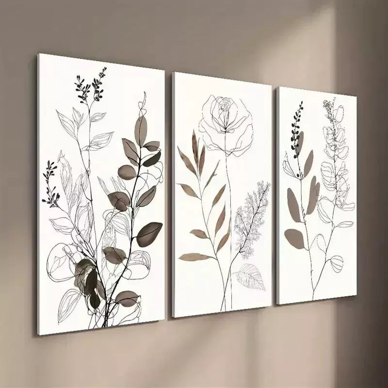 3pcs Minimalist Botanical Line Art Of Roses Wall Art Set Canvas Framed 50x70cm - High Quality Print 100% Australian Made Wall Canvas Ready to Hang